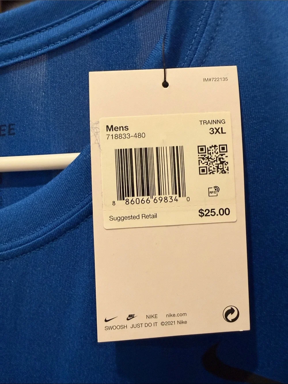 Nike Men's Royal Blue Short Sleeve Athletic Tee with Black Swoosh